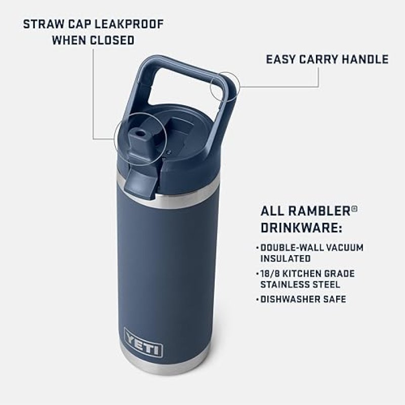 YETI RAMBLER 18 OZ VACUUM INSULATED STAINLESS STEEL BOTTLE WITH STRAW CAP RESCUE RED