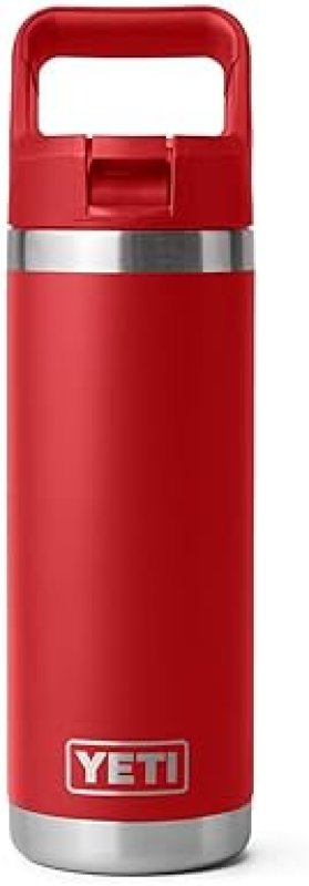 YETI RAMBLER 18 OZ VACUUM INSULATED STAINLESS STEEL BOTTLE WITH STRAW CAP RESCUE RED