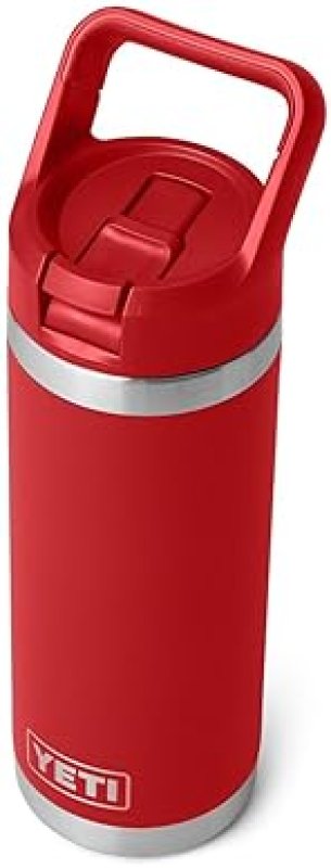 YETI RAMBLER 18 OZ VACUUM INSULATED STAINLESS STEEL BOTTLE WITH STRAW CAP RESCUE RED