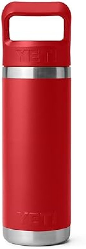 YETI RAMBLER 18 OZ VACUUM INSULATED STAINLESS STEEL BOTTLE WITH STRAW CAP RESCUE RED