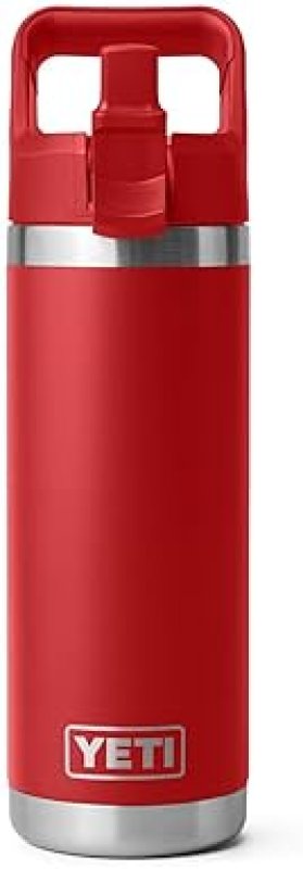 YETI RAMBLER 18 OZ VACUUM INSULATED STAINLESS STEEL BOTTLE WITH STRAW CAP RESCUE RED