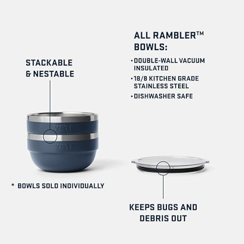YETI RAMBLER 1 QUART WHITE STAINLESS STEEL VACUUM INSULATED STACKABLE BOWL WITH LID