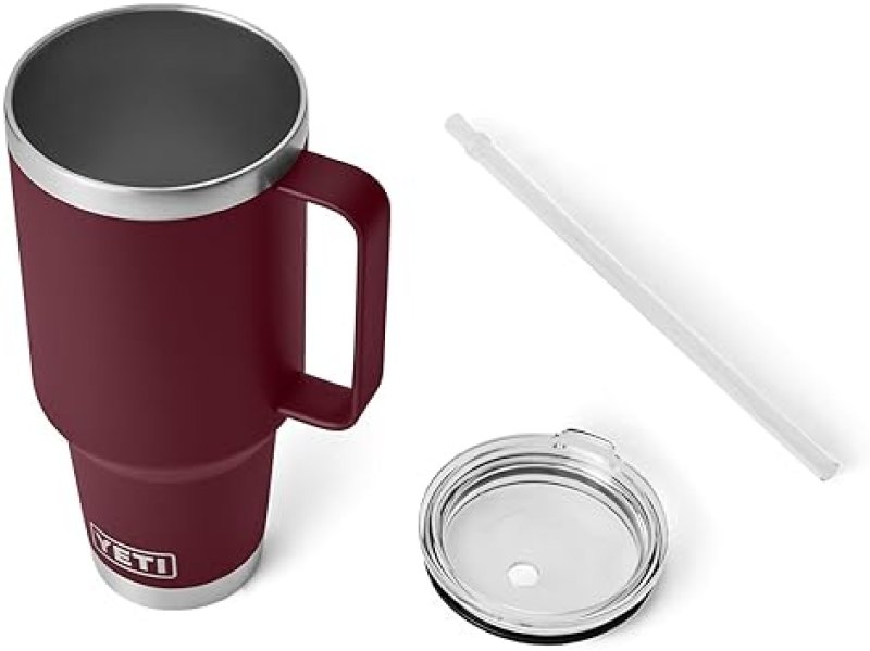 YETI RAMBLER 42 OZ VACUUM INSULATED TRAVEL TUMBLER WITH HANDLE STRAW LID, STAINLESS STEEL