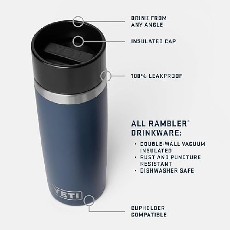 YETI RAMBLER 16 OZ STAINLESS STEEL TRAVEL BOTTLE - VACUUM INSULATED, LEAKPROOF WHITE CAP