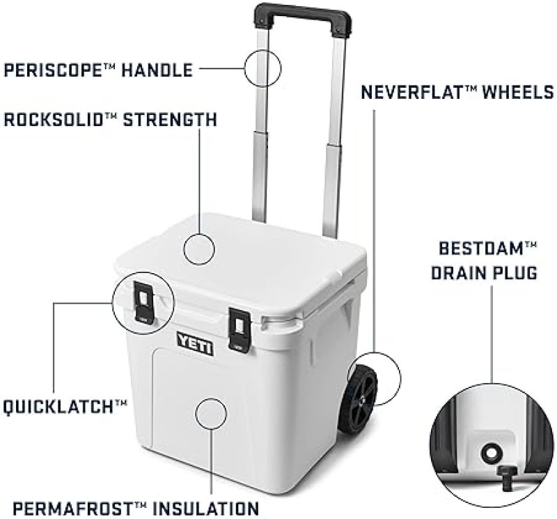 YETI ROADIE 48 WHEELED COOLER WITH RETRACTABLE PERISCOPE HANDLE DURABLE PORTABLE COOLER