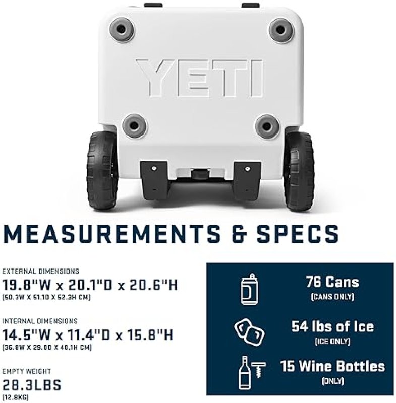 YETI ROADIE 48 WHEELED COOLER WITH RETRACTABLE PERISCOPE HANDLE DURABLE PORTABLE COOLER