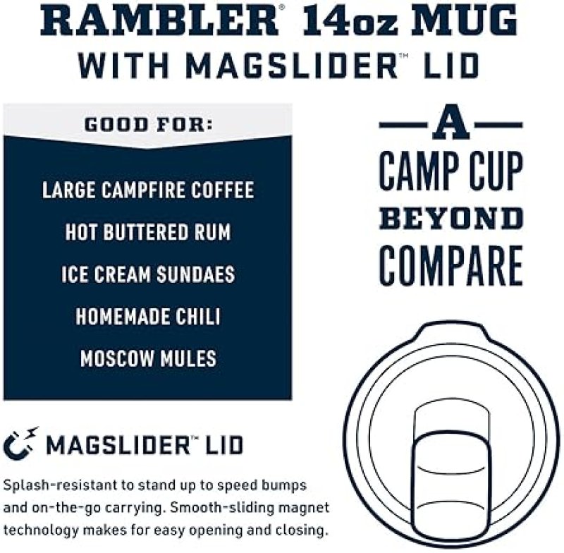 YETI RAMBLER 14 OZ STAINLESS STEEL STACKABLE MUG WITH VACUUM INSULATED MAGSLIDER LID