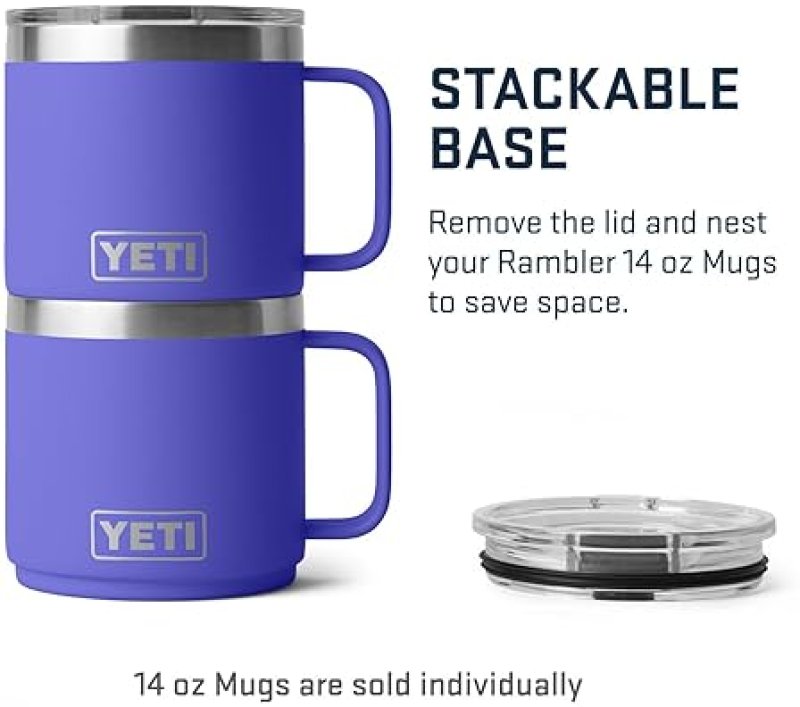YETI RAMBLER 14 OZ STAINLESS STEEL STACKABLE MUG WITH VACUUM INSULATED MAGSLIDER LID