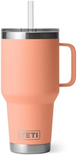 YETI RAMBLER 35 OZ STAINLESS STEEL TRAVEL TUMBLER WITH HANDLE STRAW LID LOWCOUNTRY PEACH