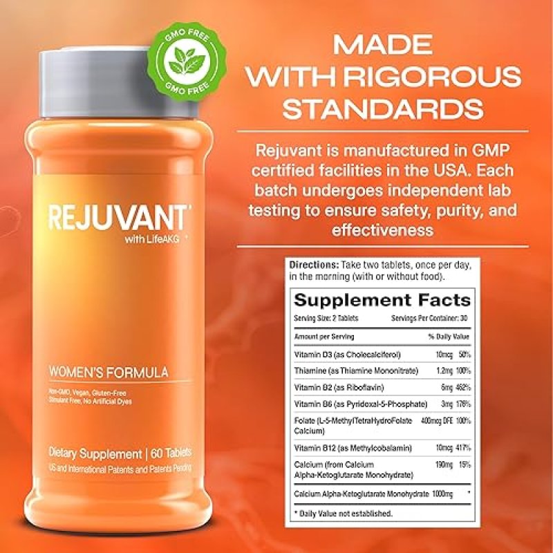 REJUVANT WOMENS AKG LONGEVITY SUPPLEMENT 1000MG ULTRA PURE CALCIUM ALPHA-KETOGLUTARATE TABLETS