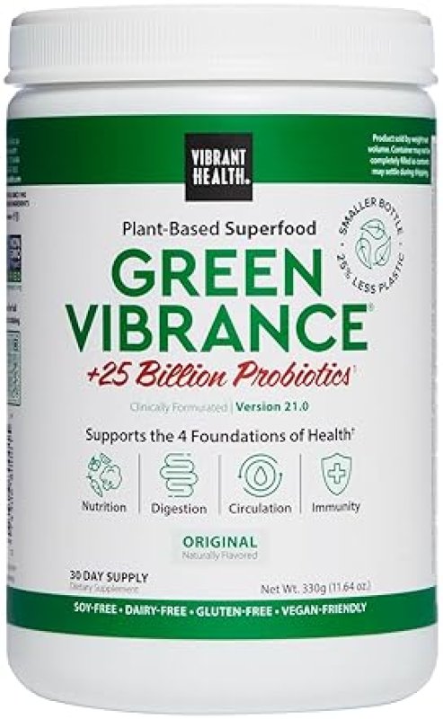 VIBRANT HEALTH GREEN VIBRANCE SUPERFOOD POWDER WITH 65 PLANTS, 25B PROBIOTICS ENZYMES - 30 SERVINGS
