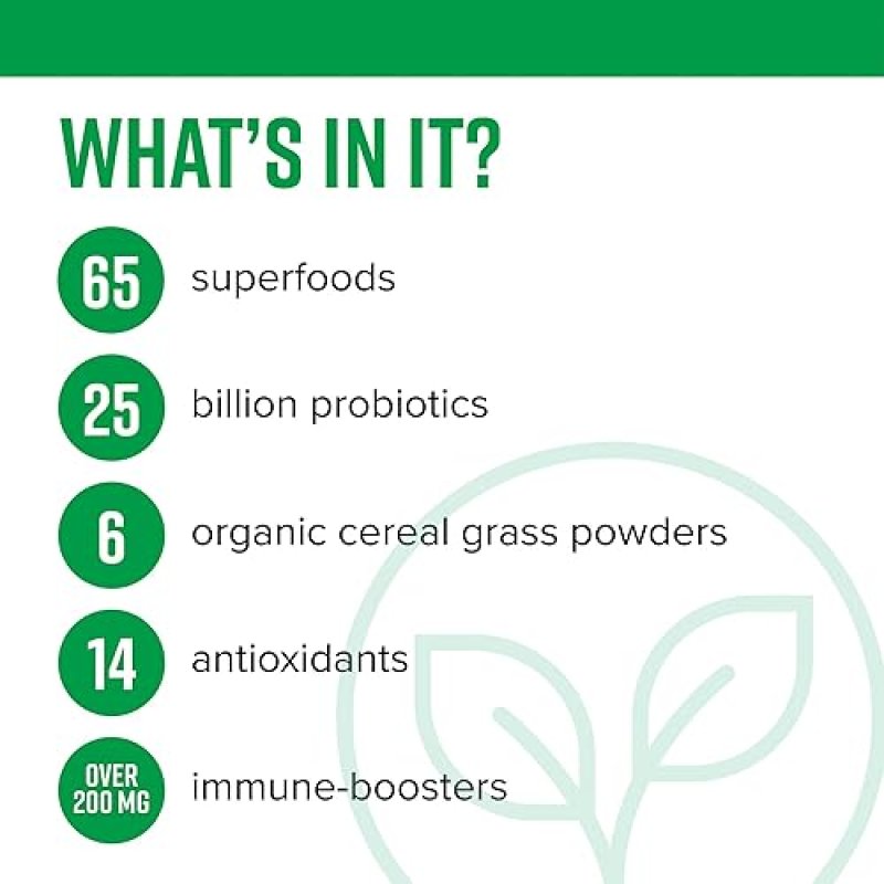VIBRANT HEALTH GREEN VIBRANCE SUPERFOOD POWDER WITH 65 PLANTS, 25B PROBIOTICS ENZYMES - 30 SERVINGS