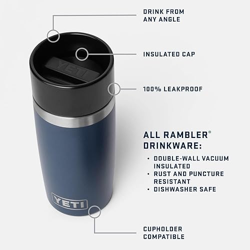 YETI RAMBLER 12 OZ NAVY STAINLESS STEEL TRAVEL BOTTLE, VACUUM INSULATED, LEAKPROOF CAP
