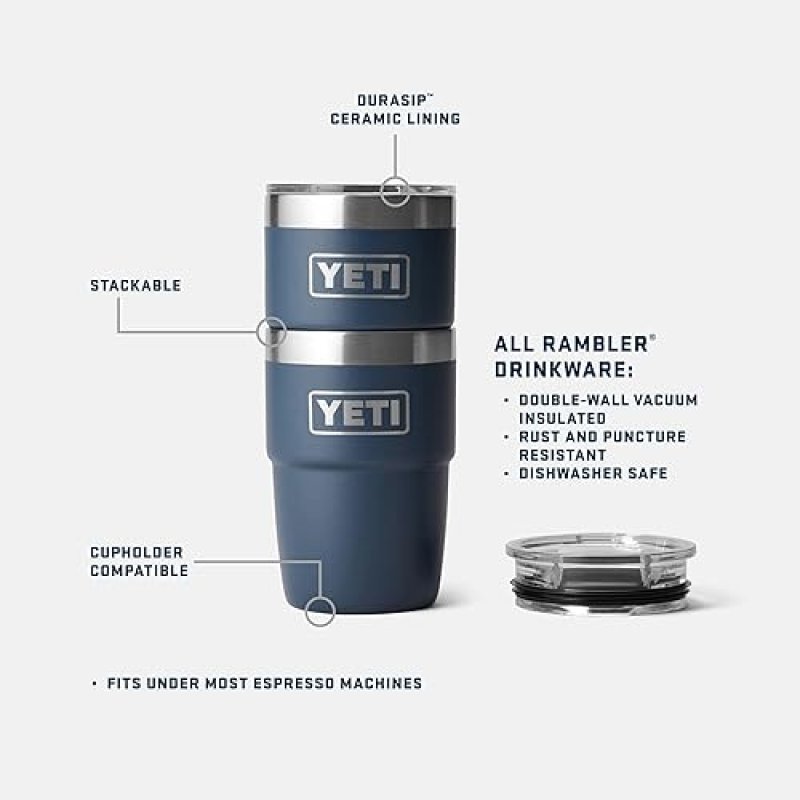 YETI RAMBLER 8 OZ INSULATED COFFEE MUG WITH LID STACKABLE, VACUUM INSULATED, DISHWASHER SAFE