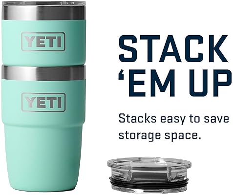 YETI RAMBLER 8OZ INSULATED COFFEE MUG WITH LID - STAINLESS STEEL, STACKABLE, DISHWASHER SAFE