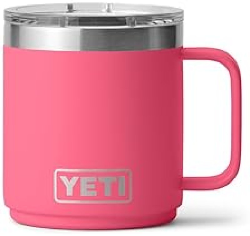 YETI RAMBLER 10 OZ STACKABLE CERAMIC LINED STAINLESS STEEL MUG WITH MAGSLIDER LID, TROPICAL PINK
