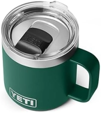 YETI RAMBLER 10 OZ STACKABLE CERAMIC LINED MUG, VACUUM INSULATED STAINLESS STEEL, BLACK FOREST GREEN