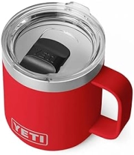 YETI RAMBLER 10 OZ STACKABLE CERAMIC LINED MUG, VACUUM INSULATED STAINLESS STEEL, RESCUE RED