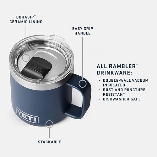 YETI RAMBLER 10 OZ BLACK STACKABLE CERAMIC LINED STAINLESS STEEL MUG WITH VACUUM INSULATION