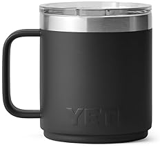 YETI RAMBLER 10 OZ BLACK STACKABLE CERAMIC LINED STAINLESS STEEL MUG WITH VACUUM INSULATION