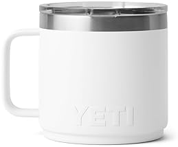 YETI RAMBLER 14 OZ WHITE CERAMIC LINED STACKABLE MUG, VACUUM INSULATED STAINLESS STEEL WITH MAGSLIDE