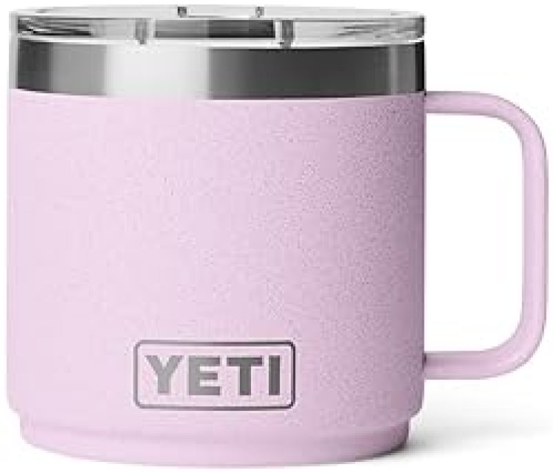 YETI RAMBLER 14 OZ CERAMIC LINED STACKABLE STAINLESS STEEL MUG WITH MAGSLIDER LID, CHERRY BLOSSOM