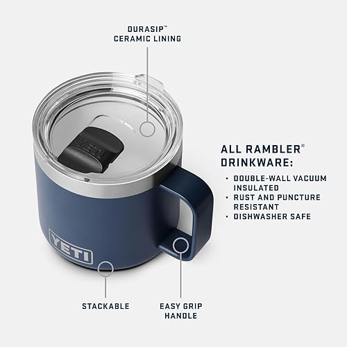 YETI RAMBLER 14 OZ STACKABLE CERAMIC LINED MUG, VACUUM INSULATED STAINLESS STEEL, BLACK FOREST GREEN