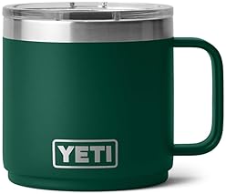 YETI RAMBLER 14 OZ STACKABLE CERAMIC LINED MUG, VACUUM INSULATED STAINLESS STEEL, BLACK FOREST GREEN