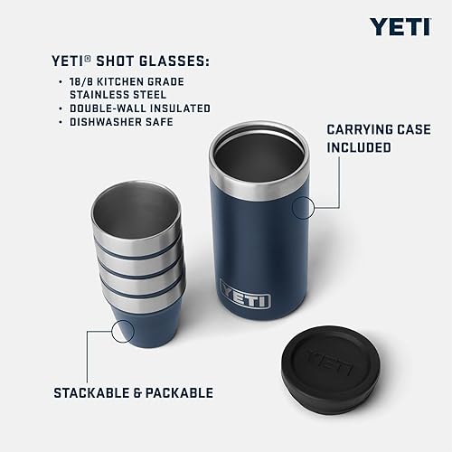 YETI SHOT GLASS SET OF 4 WITH DURABLE CARRYING CASE PREMIUM STAINLESS STEEL DRINKWARE