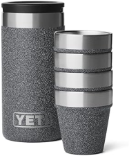 YETI SHOT GLASS SET OF 4 WITH DURABLE CARRYING CASE PREMIUM STAINLESS STEEL DRINKWARE