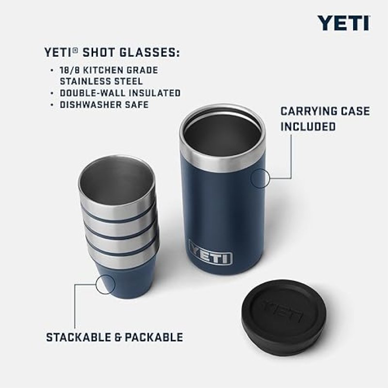 YETI SHOT GLASS SET OF 4 WITH DURABLE CARRYING CASE PREMIUM STAINLESS STEEL DRINKWARE