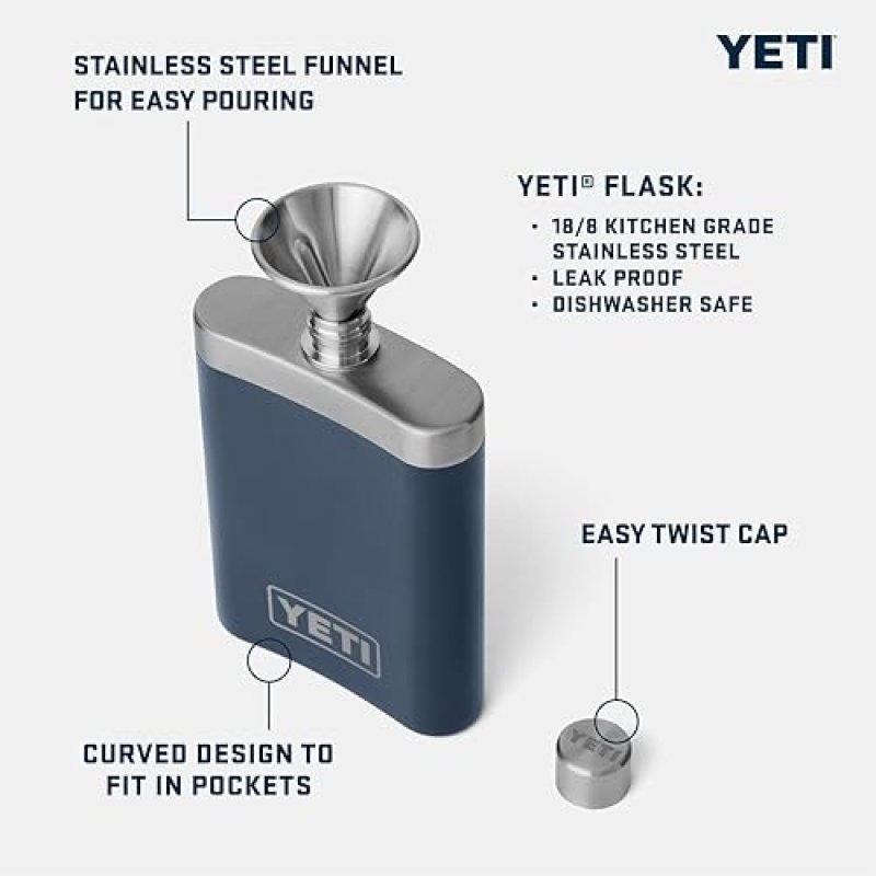 YETI 7 OZ STAINLESS STEEL FLASK WITH FUNNEL DURABLE LEAK-PROOF TRAVEL BOTTLE