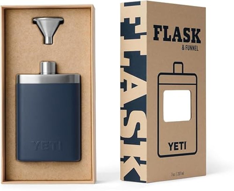 YETI 7 OZ STAINLESS STEEL FLASK WITH FUNNEL DURABLE LEAK-PROOF TRAVEL BOTTLE