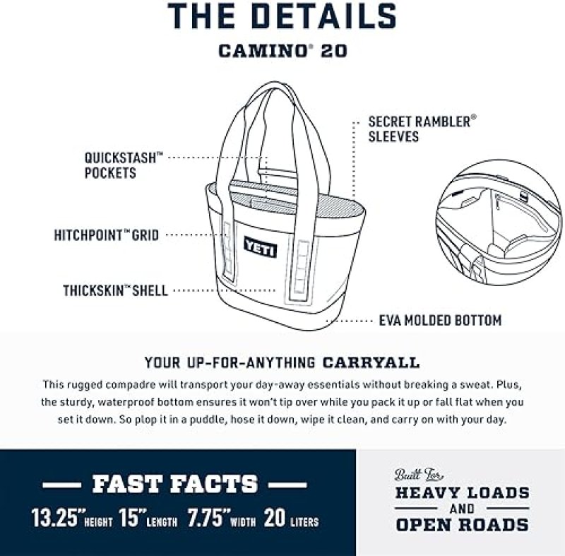 YETI CAMINO 20 CARRYALL UTILITY BAG WITH INTERNAL DIVIDERS DURABLE ALL-PURPOSE GEAR BAG