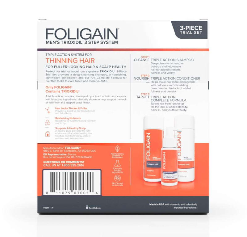 FOLIGAIN TRIPLE ACTION HAIR CARE SYSTEM FOR MEN 3 PIECE TRIAL SET
