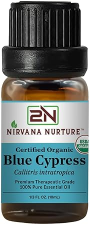 NIRVANA NURTURE BLUE CYPRESS ESSENTIAL OIL USDA ORGANIC 100 PURE NATURAL PREMIUM GRADE UNDILUTED