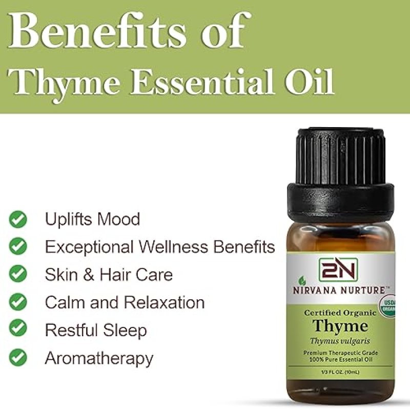 NIRVANA NURTURE USDA ORGANIC THYME ESSENTIAL OIL - 100 PURE, NATURAL, PREMIUM GRADE, UNDILUTED