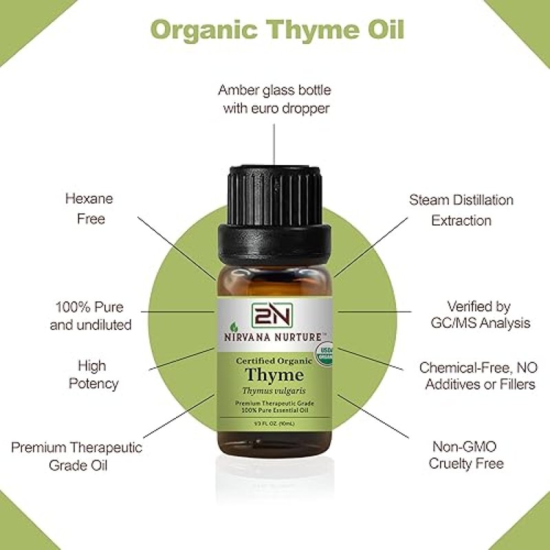 NIRVANA NURTURE USDA ORGANIC THYME ESSENTIAL OIL - 100 PURE, NATURAL, PREMIUM GRADE, UNDILUTED