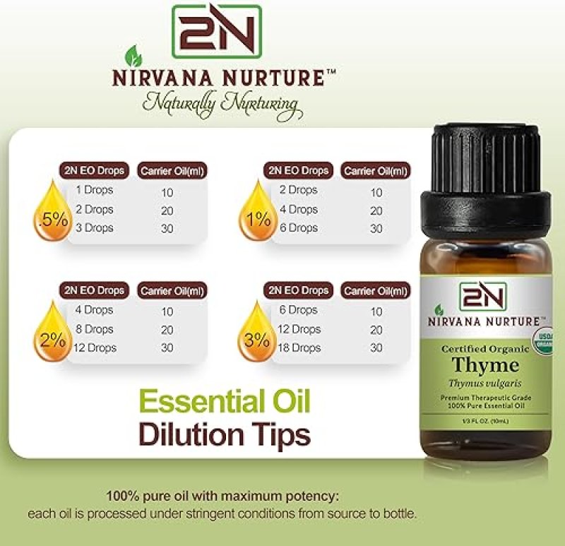 NIRVANA NURTURE USDA ORGANIC THYME ESSENTIAL OIL - 100 PURE, NATURAL, PREMIUM GRADE, UNDILUTED