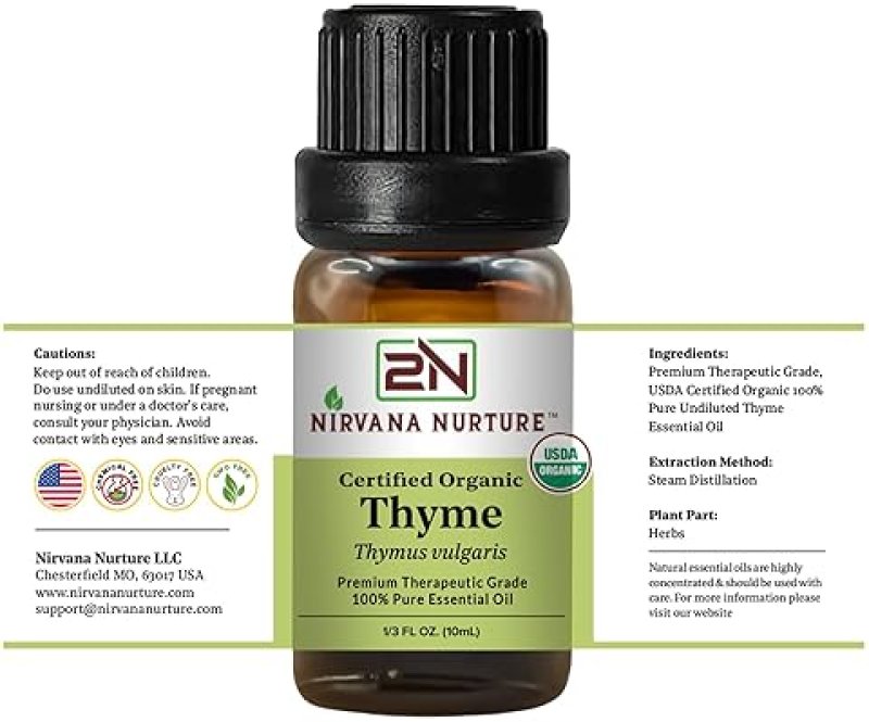 NIRVANA NURTURE USDA ORGANIC THYME ESSENTIAL OIL - 100 PURE, NATURAL, PREMIUM GRADE, UNDILUTED