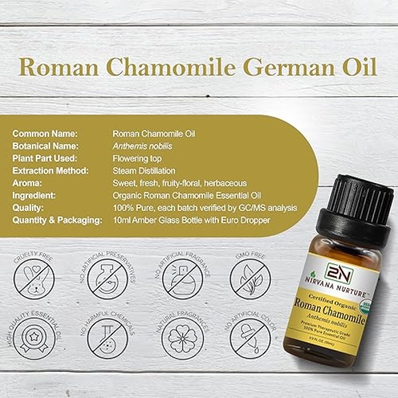 NIRVANA NURTURE ROMAN CHAMOMILE ESSENTIAL OIL USDA ORGANIC 100 PURE NATURAL PREMIUM GRADE UNDILUTED