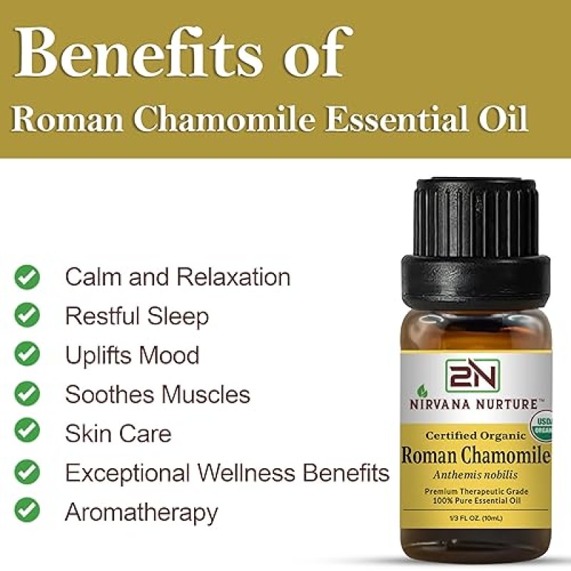 NIRVANA NURTURE ROMAN CHAMOMILE ESSENTIAL OIL USDA ORGANIC 100 PURE NATURAL PREMIUM GRADE UNDILUTED
