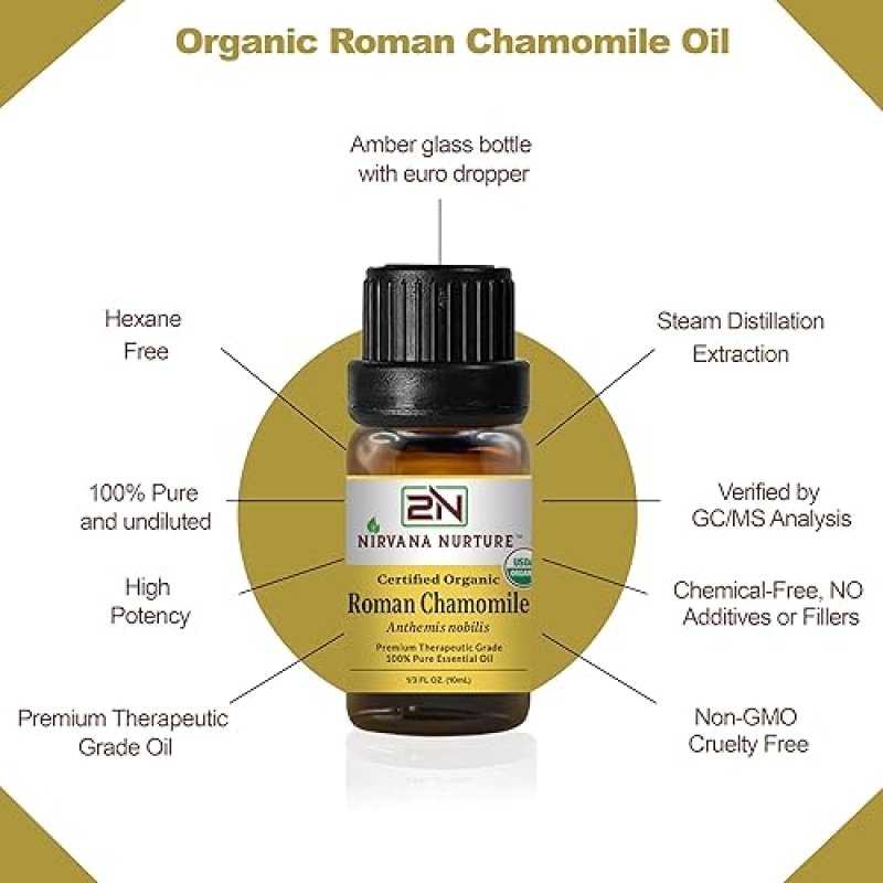 NIRVANA NURTURE ROMAN CHAMOMILE ESSENTIAL OIL USDA ORGANIC 100 PURE NATURAL PREMIUM GRADE UNDILUTED