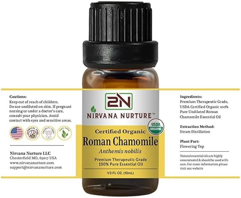 NIRVANA NURTURE ROMAN CHAMOMILE ESSENTIAL OIL USDA ORGANIC 100 PURE NATURAL PREMIUM GRADE UNDILUTED