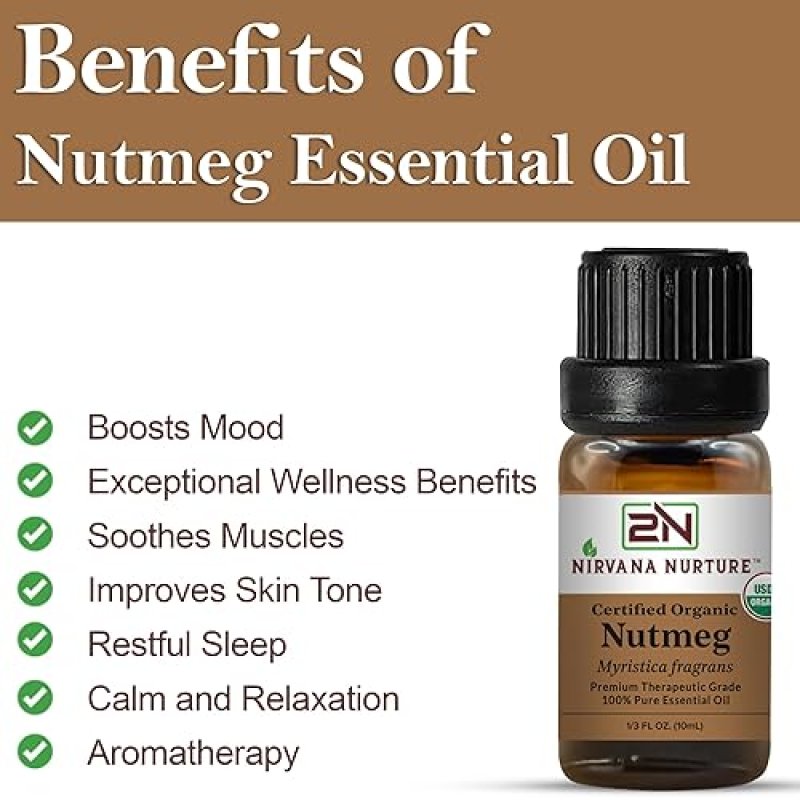 NIRVANA NURTURE NUTMEG ESSENTIAL OIL USDA ORGANIC 100 PURE NATURAL PREMIUM GRADE UNDILUTED