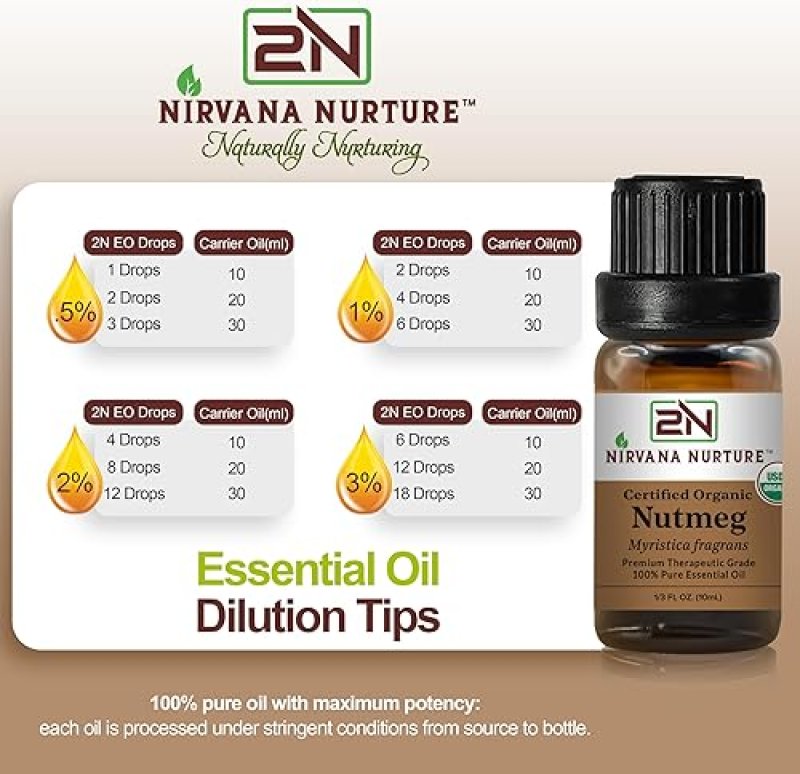 NIRVANA NURTURE NUTMEG ESSENTIAL OIL USDA ORGANIC 100 PURE NATURAL PREMIUM GRADE UNDILUTED