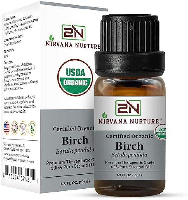 NIRVANA NURTURE USDA ORGANIC BIRCH ESSENTIAL OIL 100 PURE, NATURAL, PREMIUM GRADE, UNDILUTED