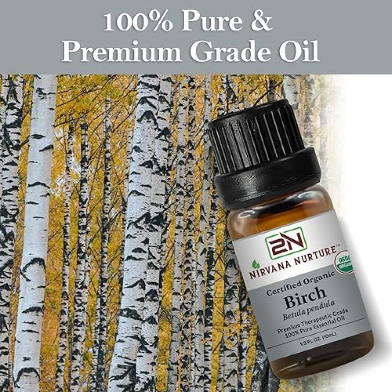 NIRVANA NURTURE USDA ORGANIC BIRCH ESSENTIAL OIL 100 PURE, NATURAL, PREMIUM GRADE, UNDILUTED