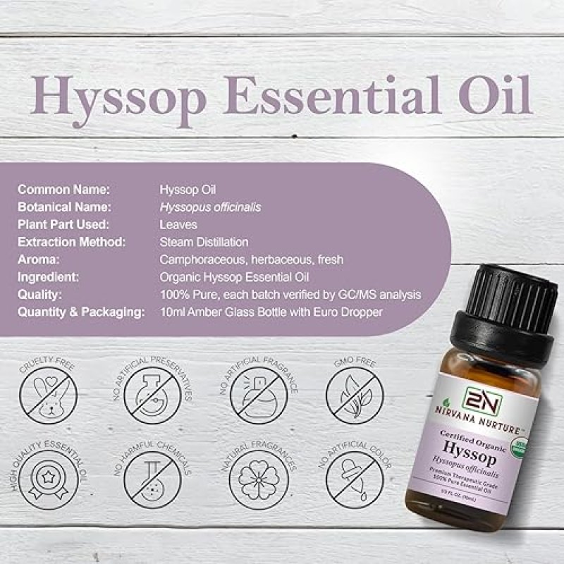 NIRVANA NURTURE USDA ORGANIC HYSSOP ESSENTIAL OIL 100 PURE, NATURAL, PREMIUM GRADE, UNDILUTED