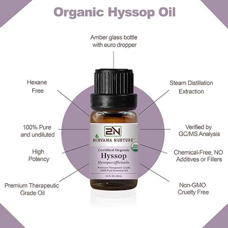 NIRVANA NURTURE USDA ORGANIC HYSSOP ESSENTIAL OIL 100 PURE, NATURAL, PREMIUM GRADE, UNDILUTED